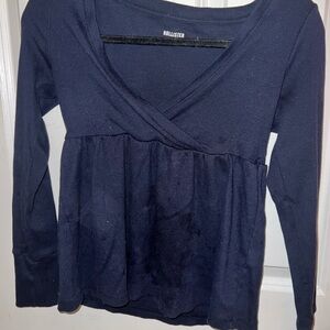 Hollister Women's Deep Blue Long Sleeve Wrap Top